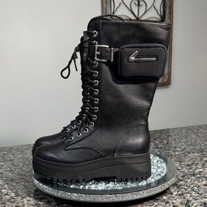 Wild Pair Shannon mid calf Black Lace-Up Boots with Side Pocket NEW 7